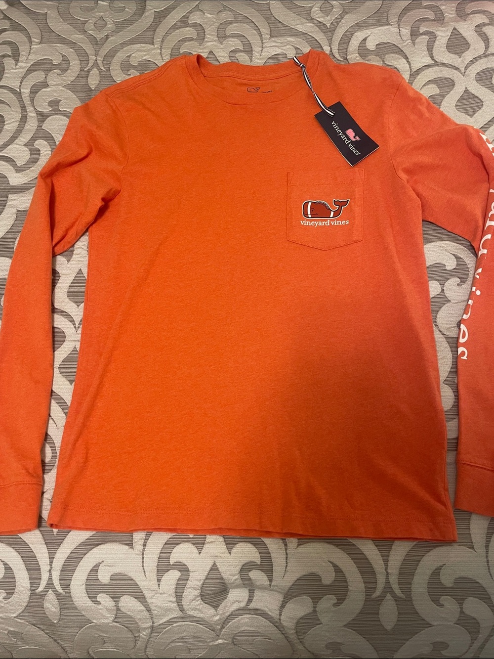 Vineyard Vines Orange Football Long-Sleeve Pocket Tee Size XS